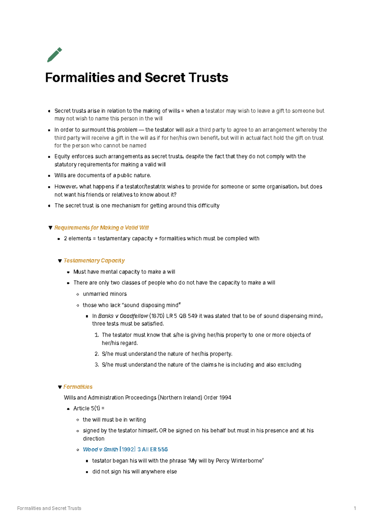 3. Understanding Secret Trusts and Will Formalities in Law - Studocu