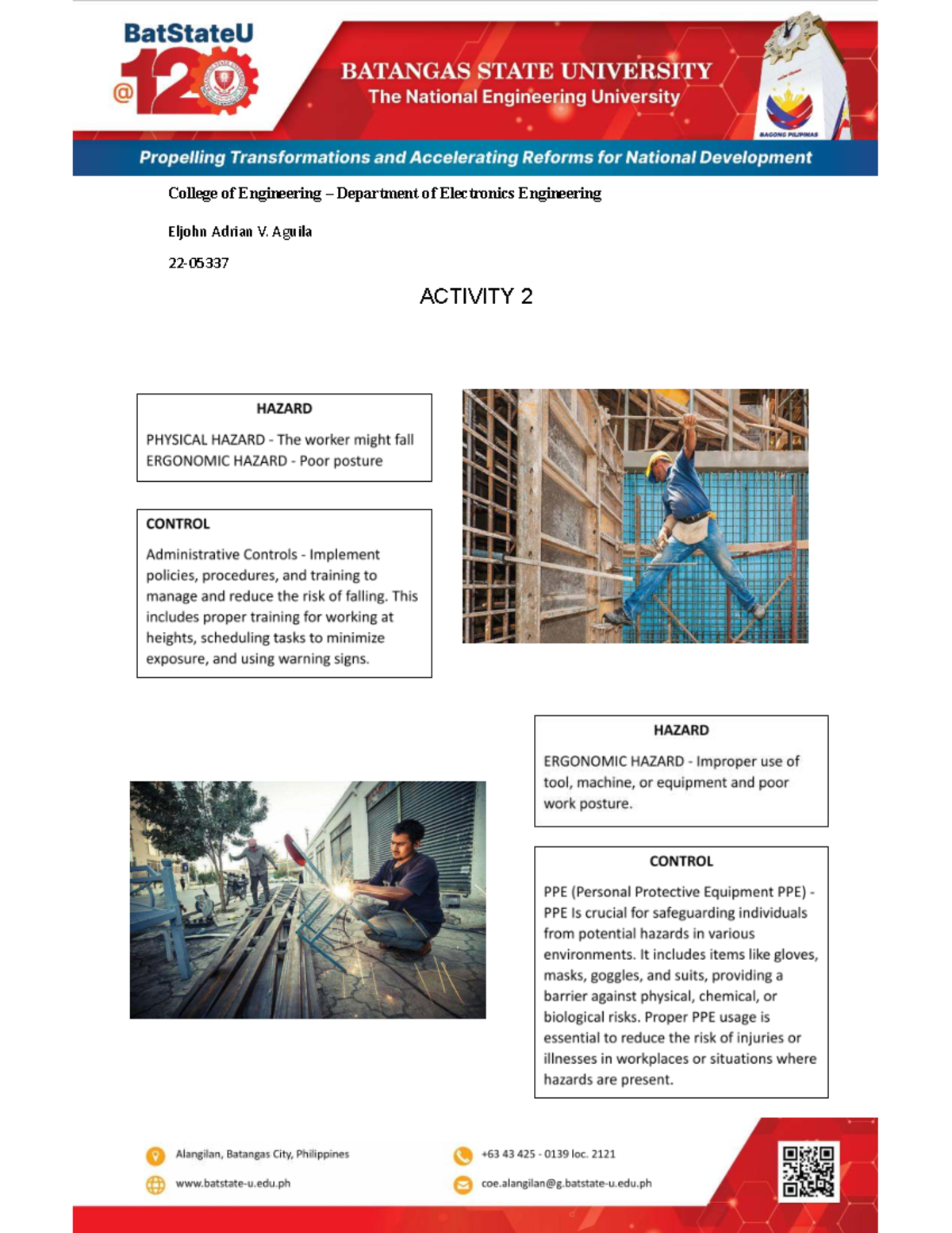 BOSH - Activity 2 - SAFETY HAZARDS - Basic Occupational Safety and ...