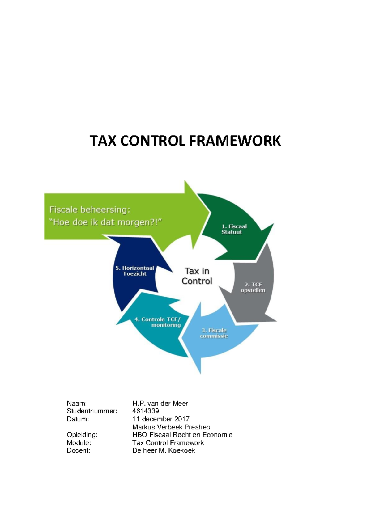 Tax Control Framework Rapport HBO Fiscaal Recht 2017 - Studeersnel