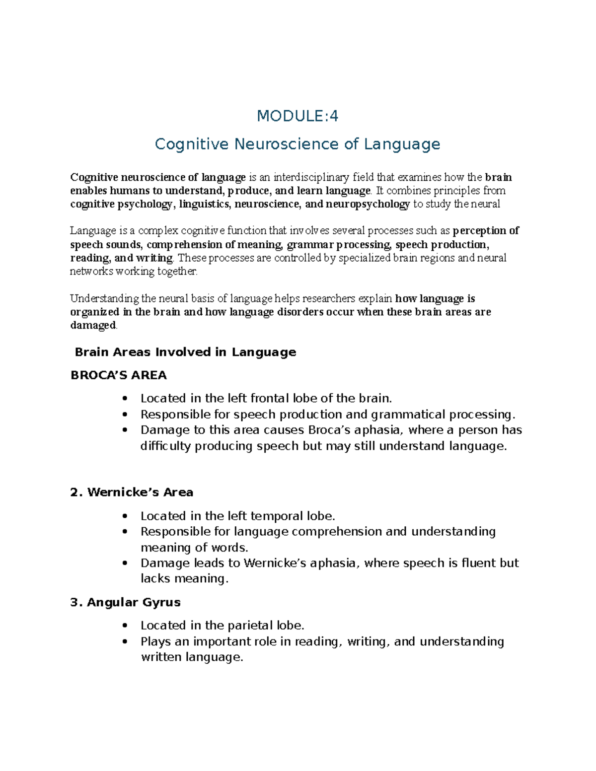 Bio Module 4: Cognitive Neuroscience of Language and Brain Function ...