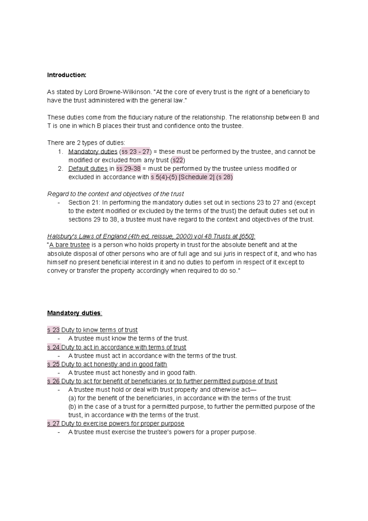 Trustee Duties Overview: Mandatory and Default Responsibilities - Studocu