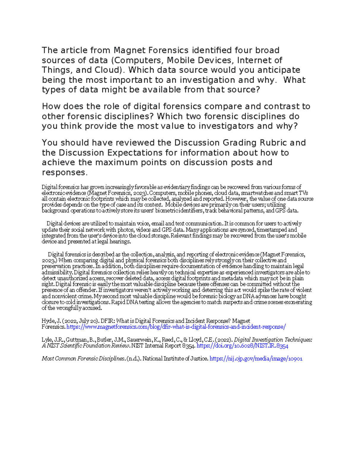 Discussion 1 - Importance of Data Sources in Digital Forensics - Studocu