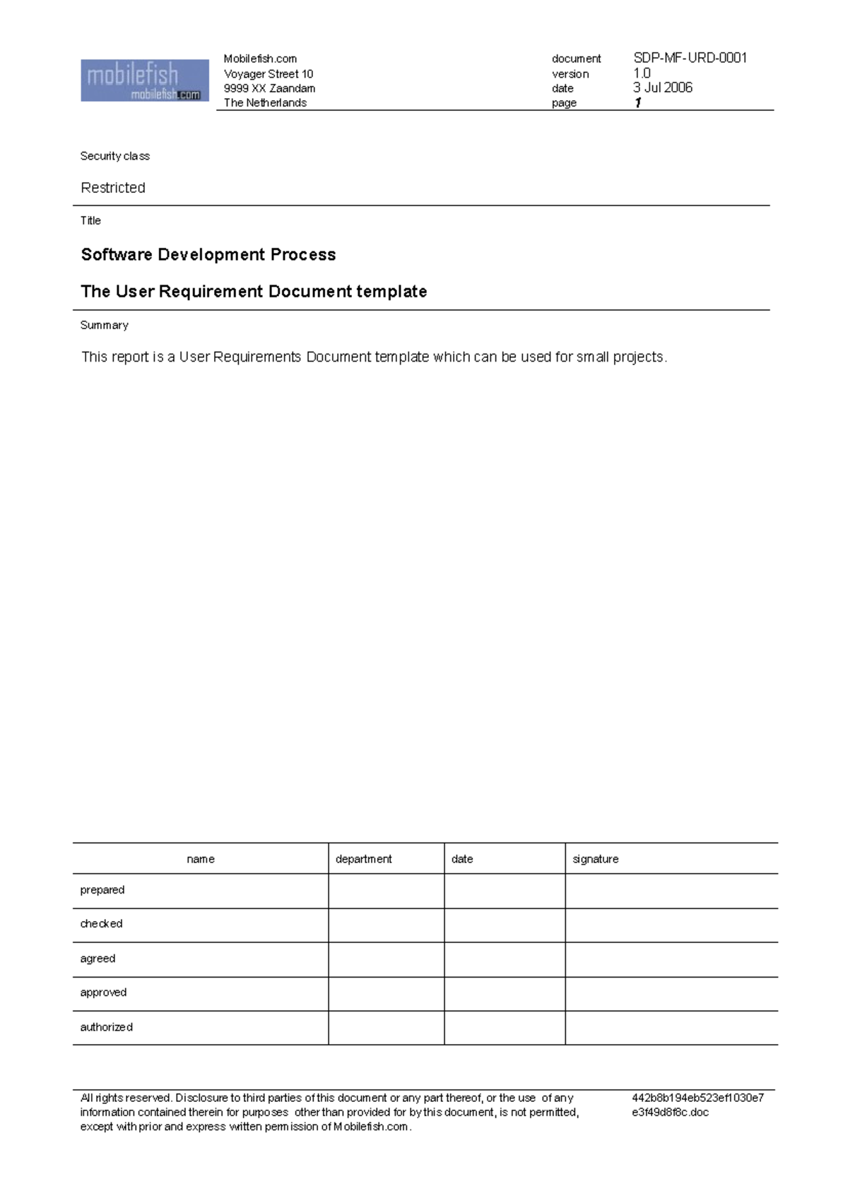 Project Company URD 0001: User Requirements Document Template - Studocu