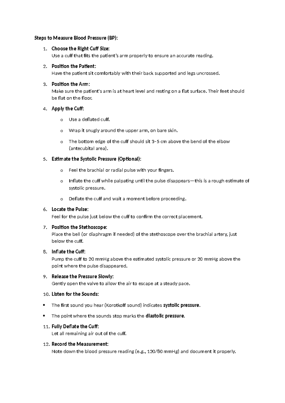 Blood Pressure Measurement Steps: A Guide for Accurate Readings - Studocu