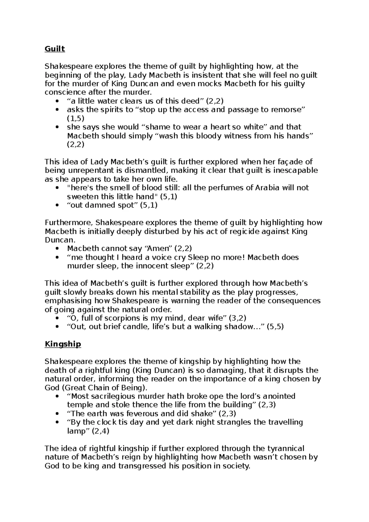 Macbeth Essay Plans - Guilt, Kingship, Ambition, Supernatural Themes ...