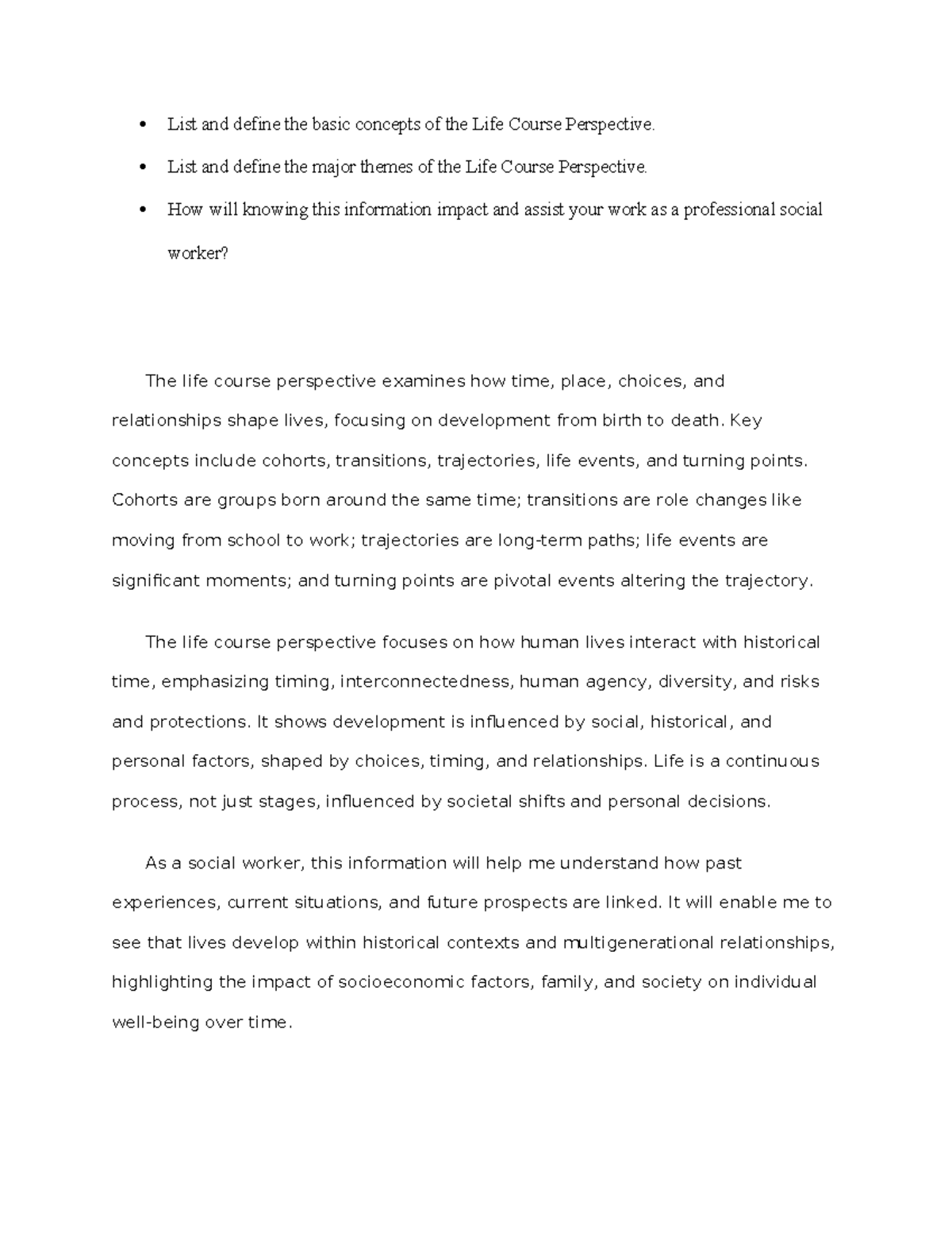 Life Course Perspective: Key Concepts and Themes for Social Work - Studocu