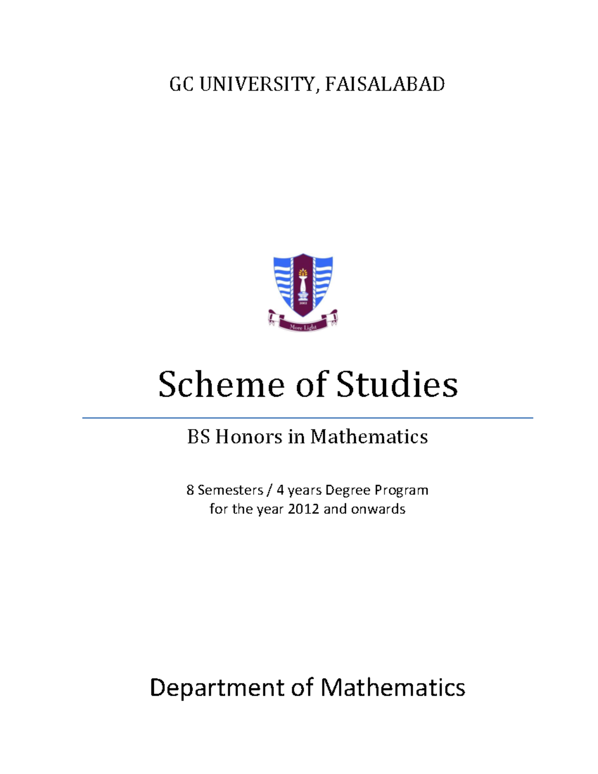 BS Mathematics - Detailed Scheme of Studies (2012 Onwards) - Studocu