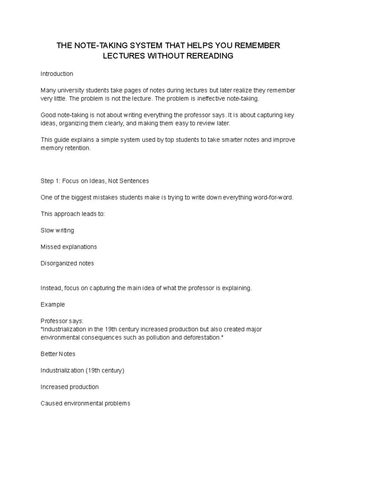 Note Taking Guide: Effective Strategies for Lecture Retention - Studocu