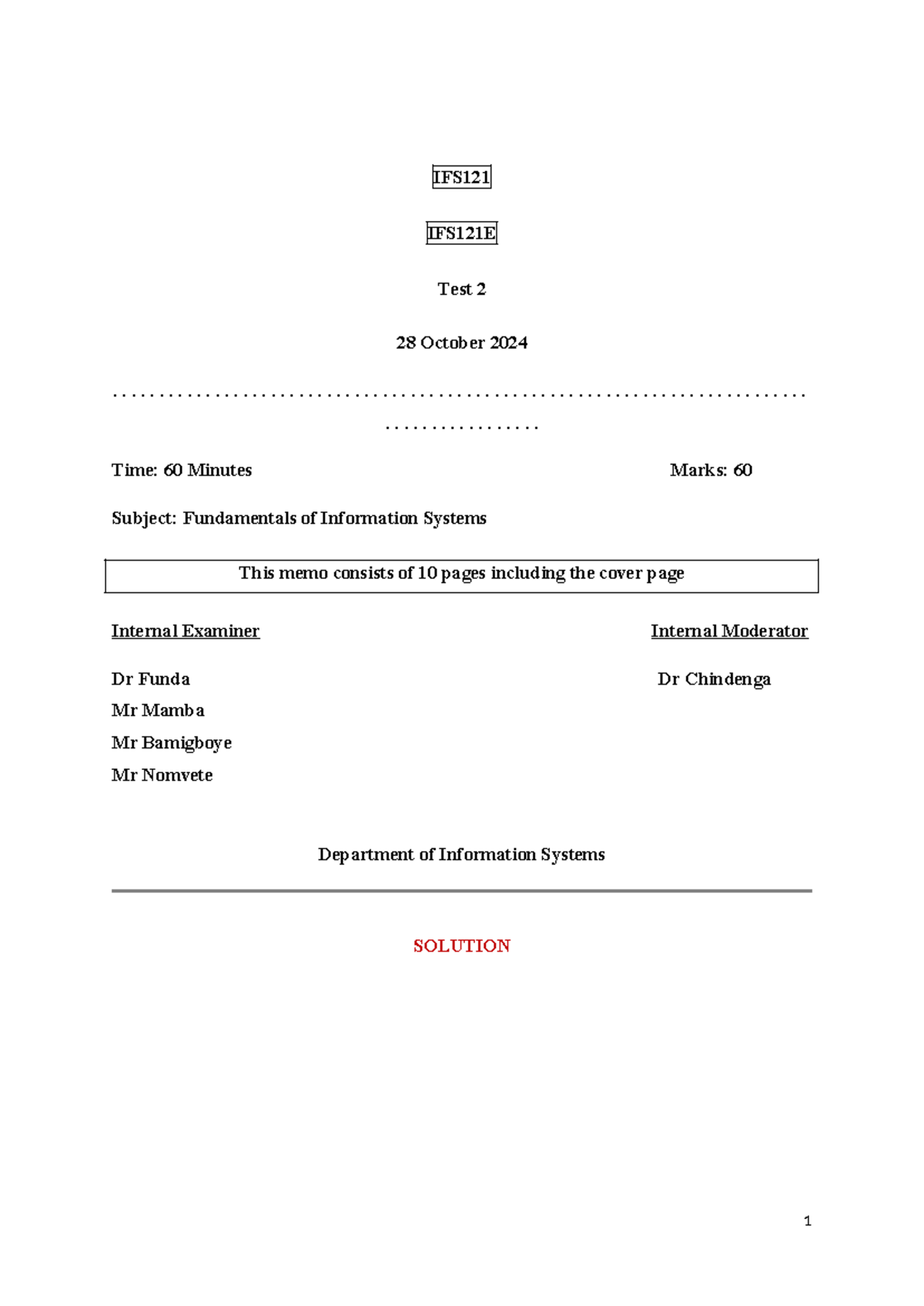 IFS121E Test 2 Solutions - Fundamentals of Information Systems - Studocu