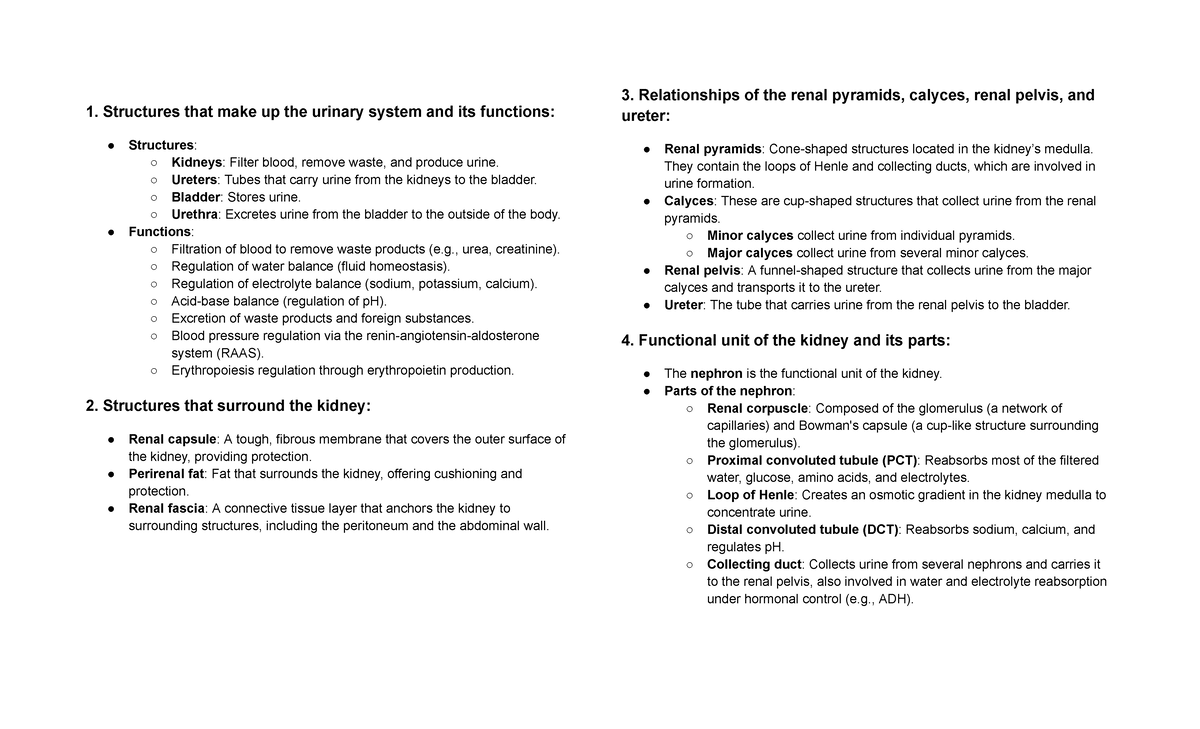 Anaphy Chapter 18 - 1. Structures that make up the urinary system and ...