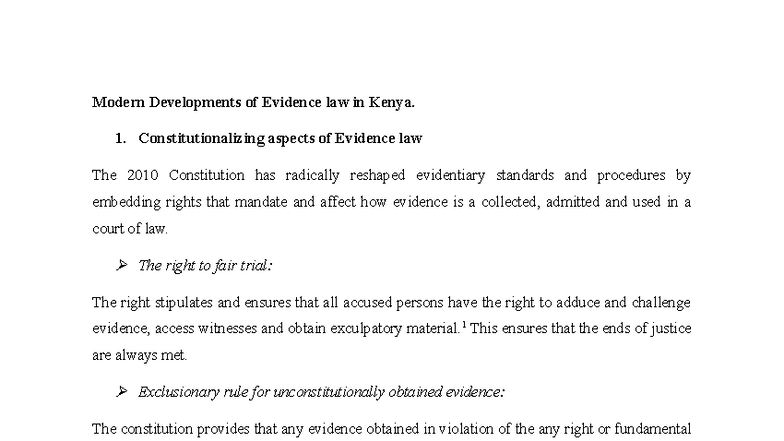 Evidence Assignment: Modern Developments in Kenyan Law - Studocu