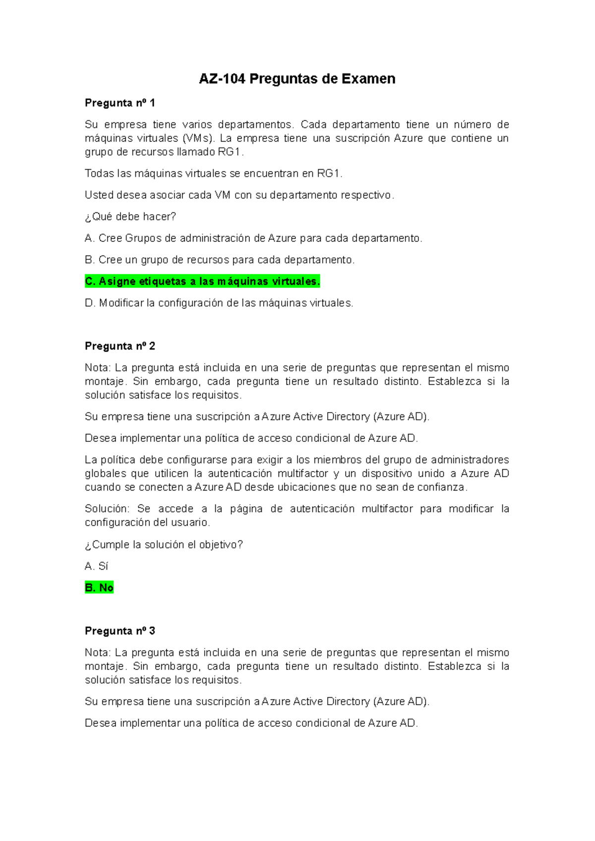 Banco De Preguntas Az-104 - AZ-104 Preguntas De Examen Pregunta Nº 1 Su ...