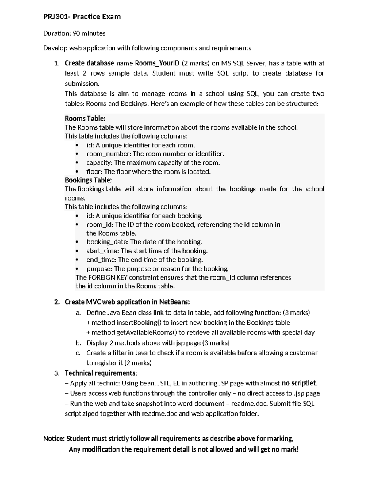 PRJ301 Practical Exam: Web App Development & SQL Requirements - Studocu