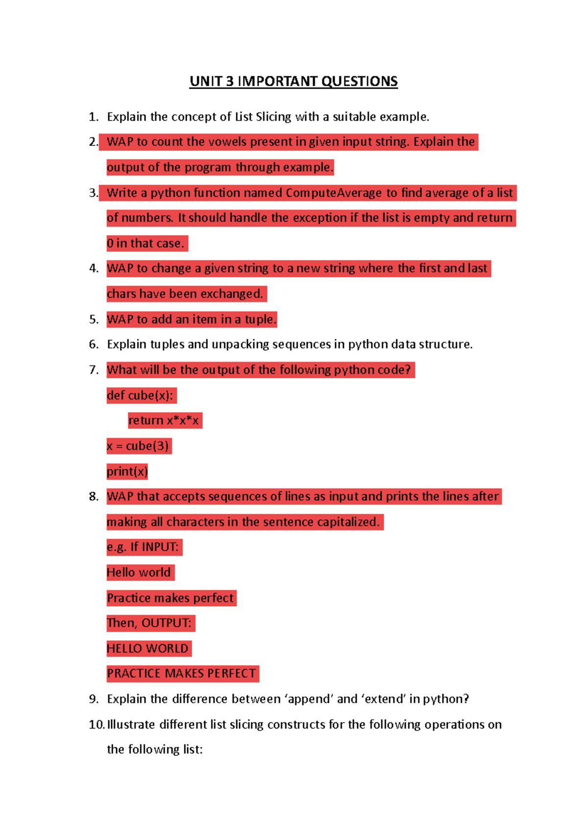 Python Unit3 Important Questions - UNIT 3 IMPORTANT QUESTIONS Explain ...