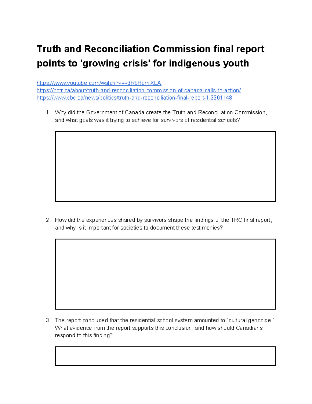 TRC Final Report Insights for Indigenous Youth: Key Findings and ...