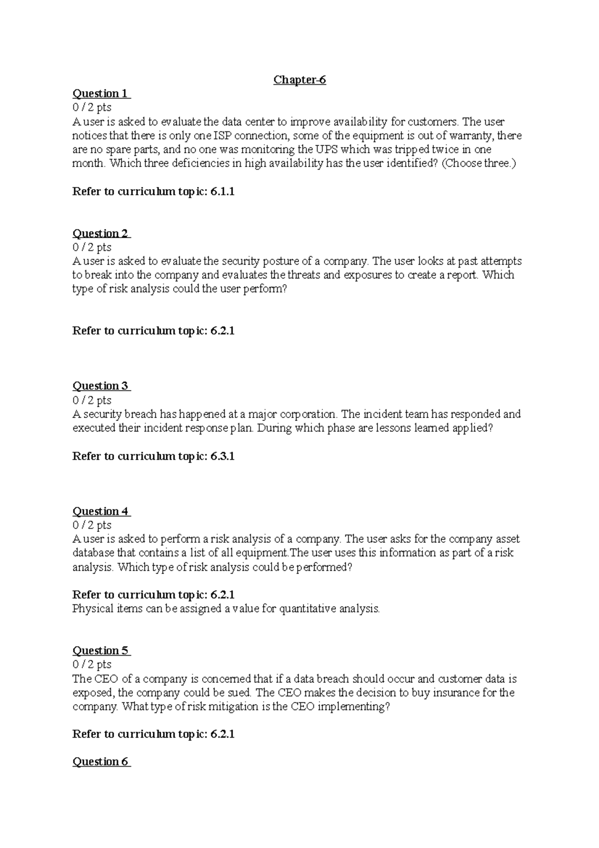 Chapter 6 Assignment Review - Network Availability & Security Risks ...