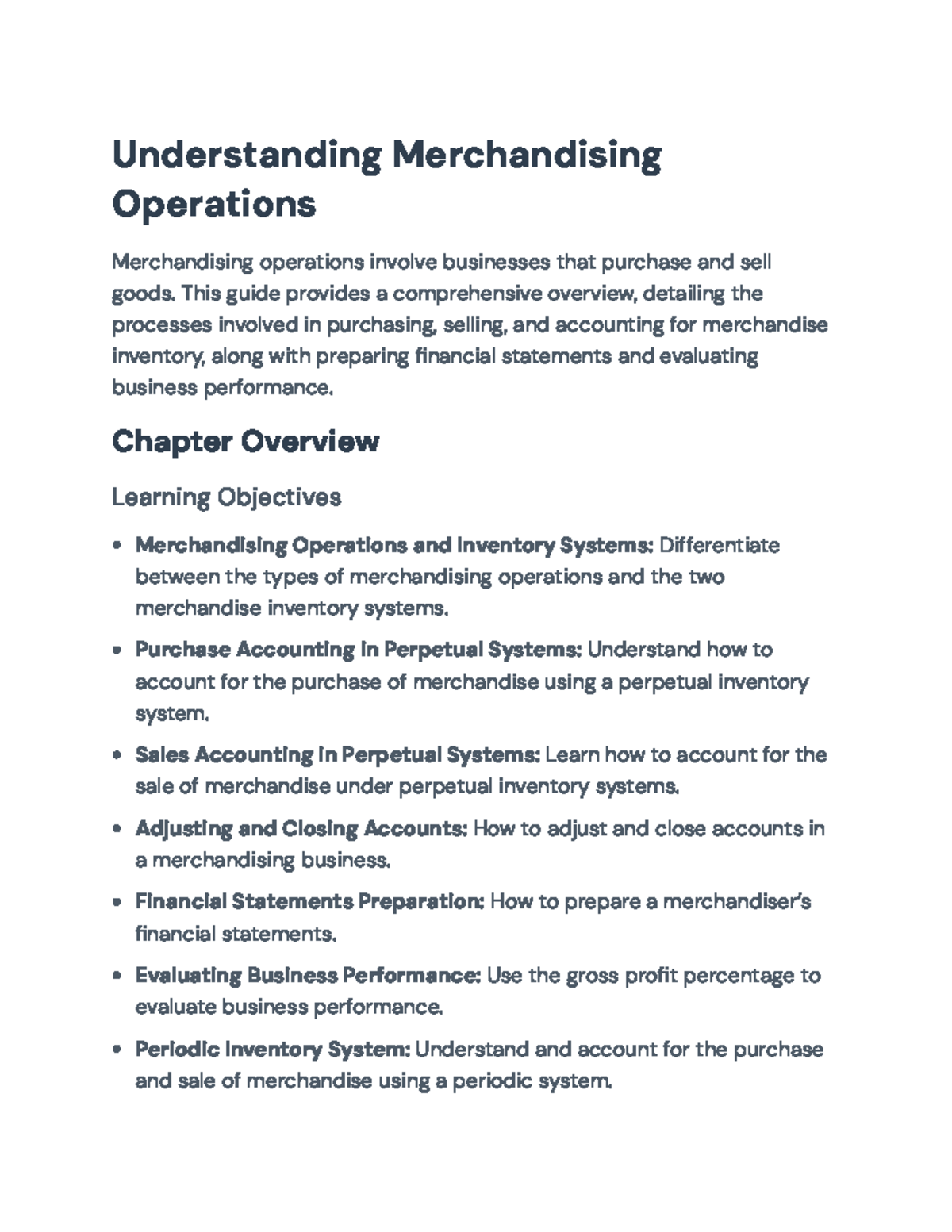 Understanding Merchandising Operations and Inventory Accounting (ACC101 ...