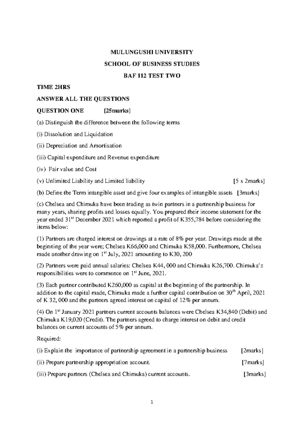 BAF 112 Test Two Suggested Solutions - May 2024 - Studocu