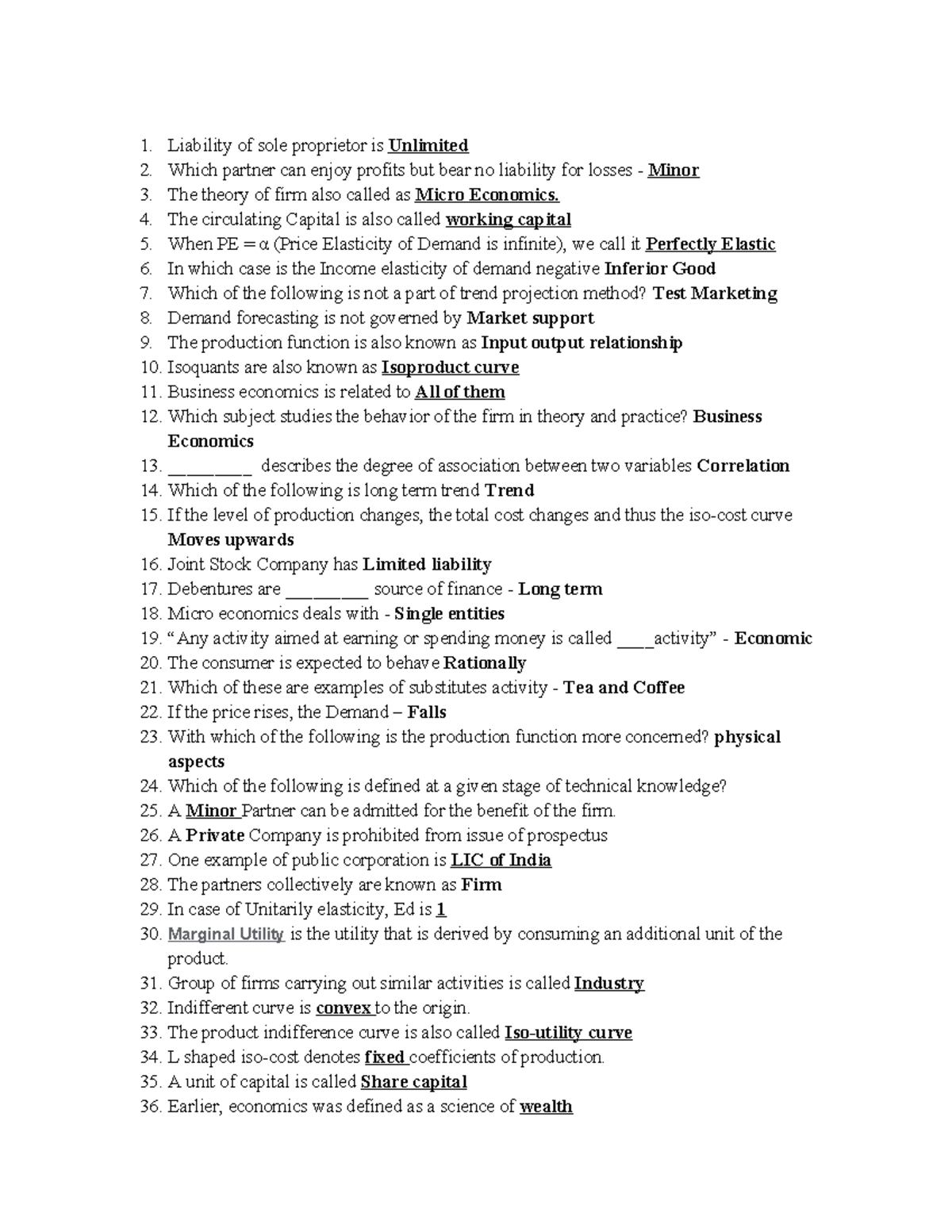 BEFA Bits - Questions Bank on Business Economics Concepts - Studocu