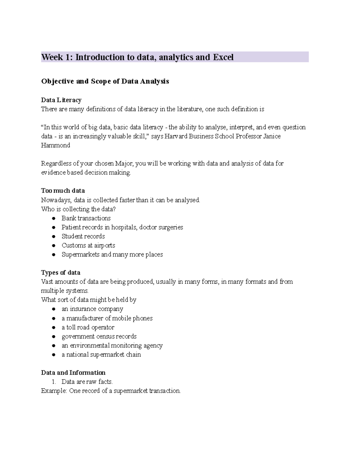 Week 1 & 2: Intro to Data Analysis & Summarising Techniques - STAT1250 ...