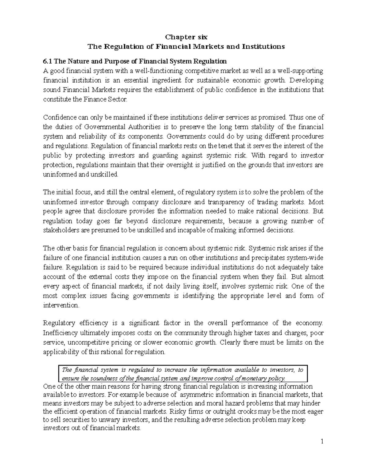 Chapter 6 FIM - Regulation of Financial Markets Overview & Insights ...
