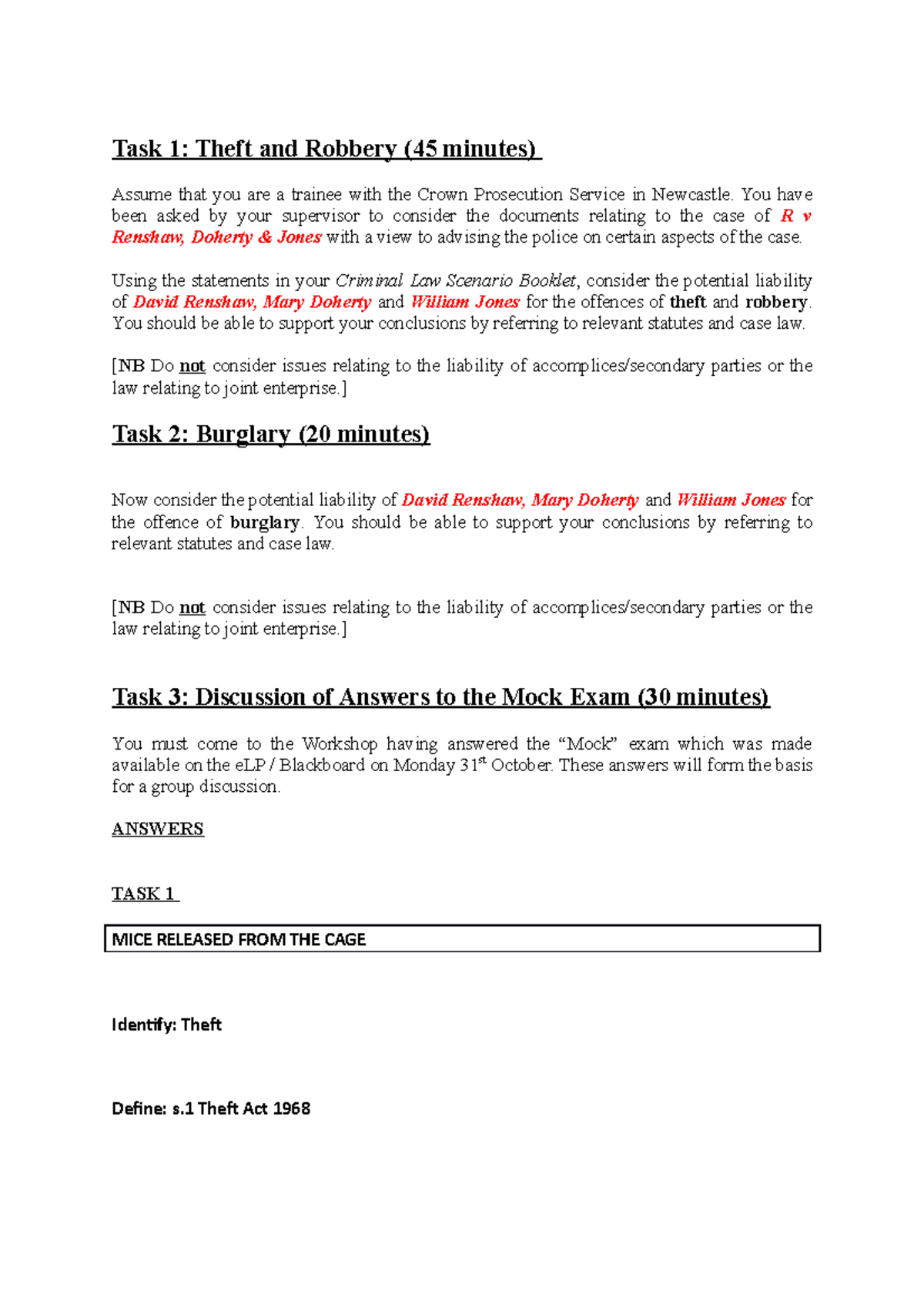 CRIM 9 - Theft, Robbery & Burglary Analysis for Mock Exam - Studocu
