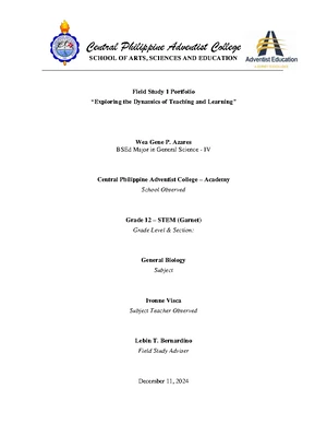 2. FS1 Portfolio: Overview of Classroom Observation Insights - Studocu