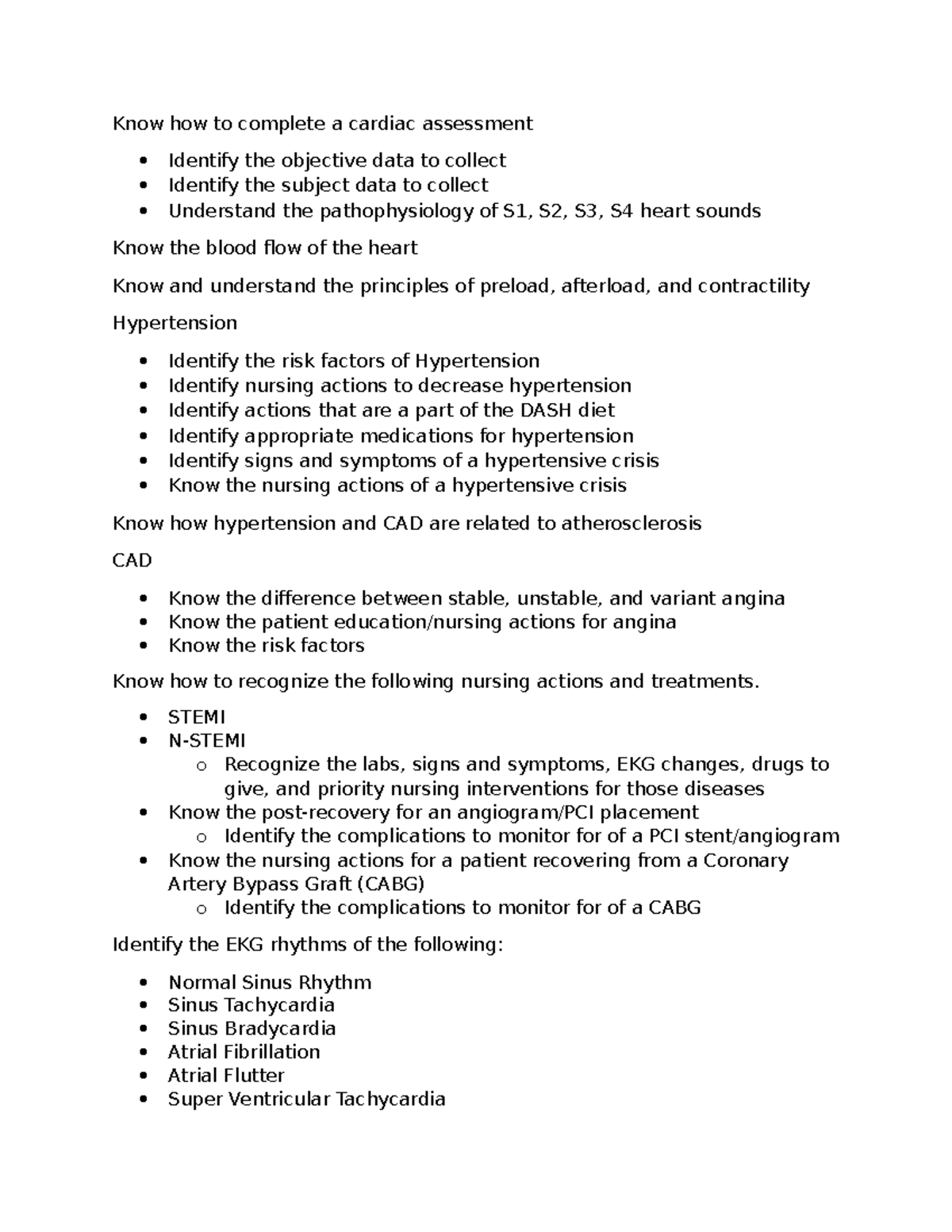 Cardiac Study Guide Part 1: Assessment, Hypertension & CAD Insights ...