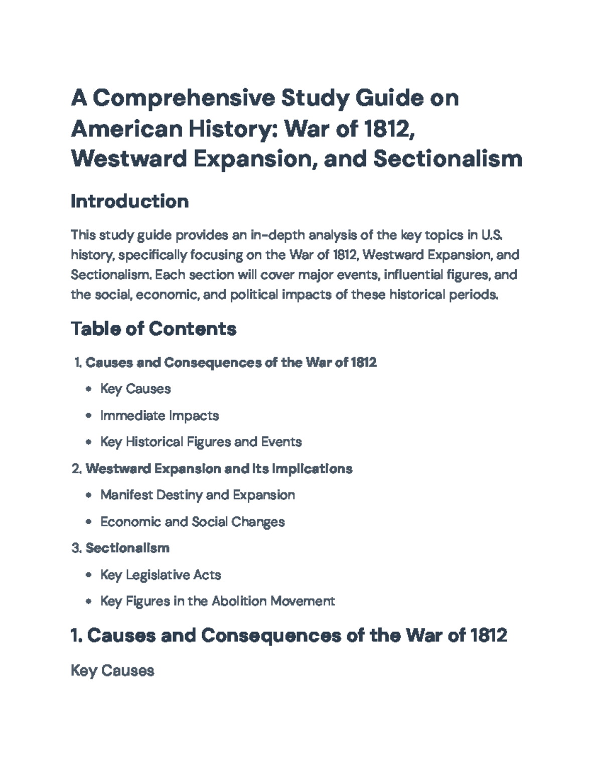 A Comprehensive Study Guide on U.S. History: War of 1812, Expansion ...