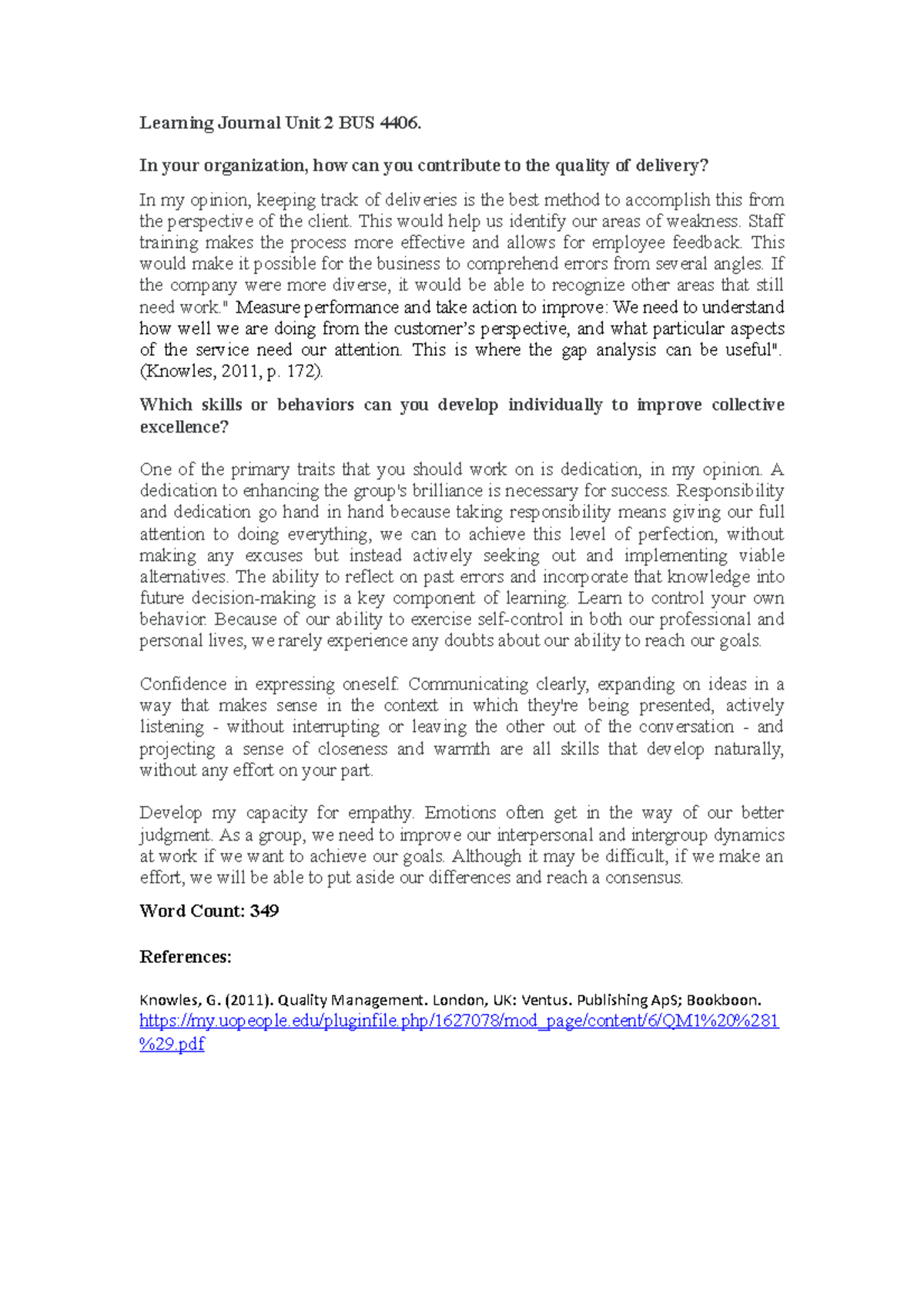 Learning Journal Insights for Unit 2 - BUS 4406 - Studocu