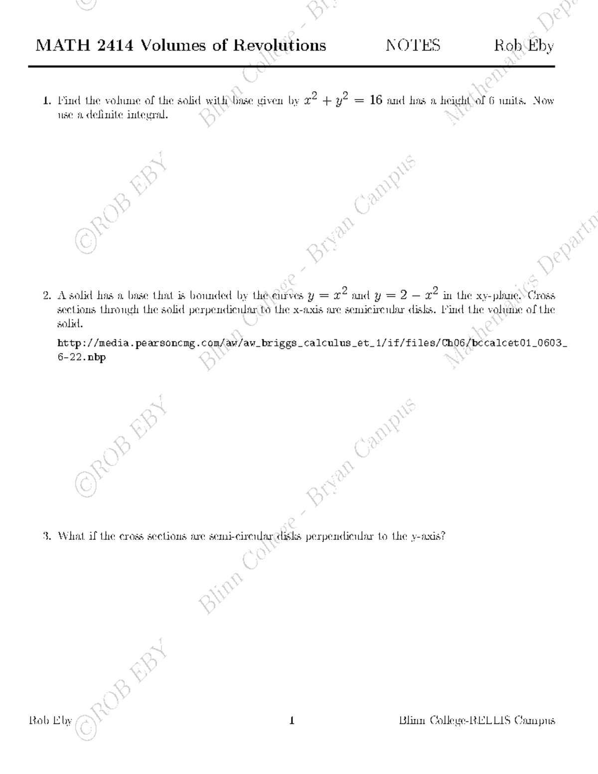 MATH 2414 Final Exam Notes: Volumes of Revolution Techniques - Studocu