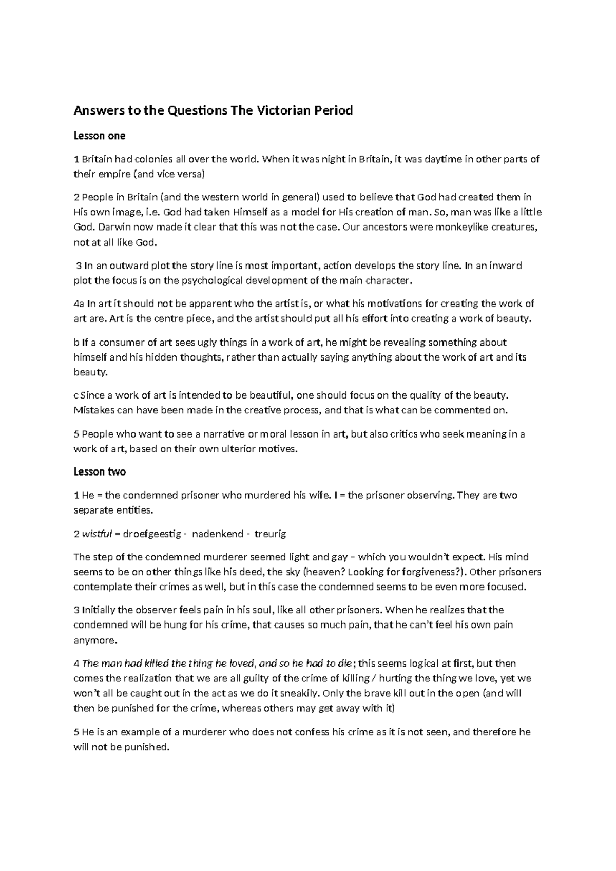 Victorian Period Lesson Notes: Key Insights and Analysis - Studeersnel