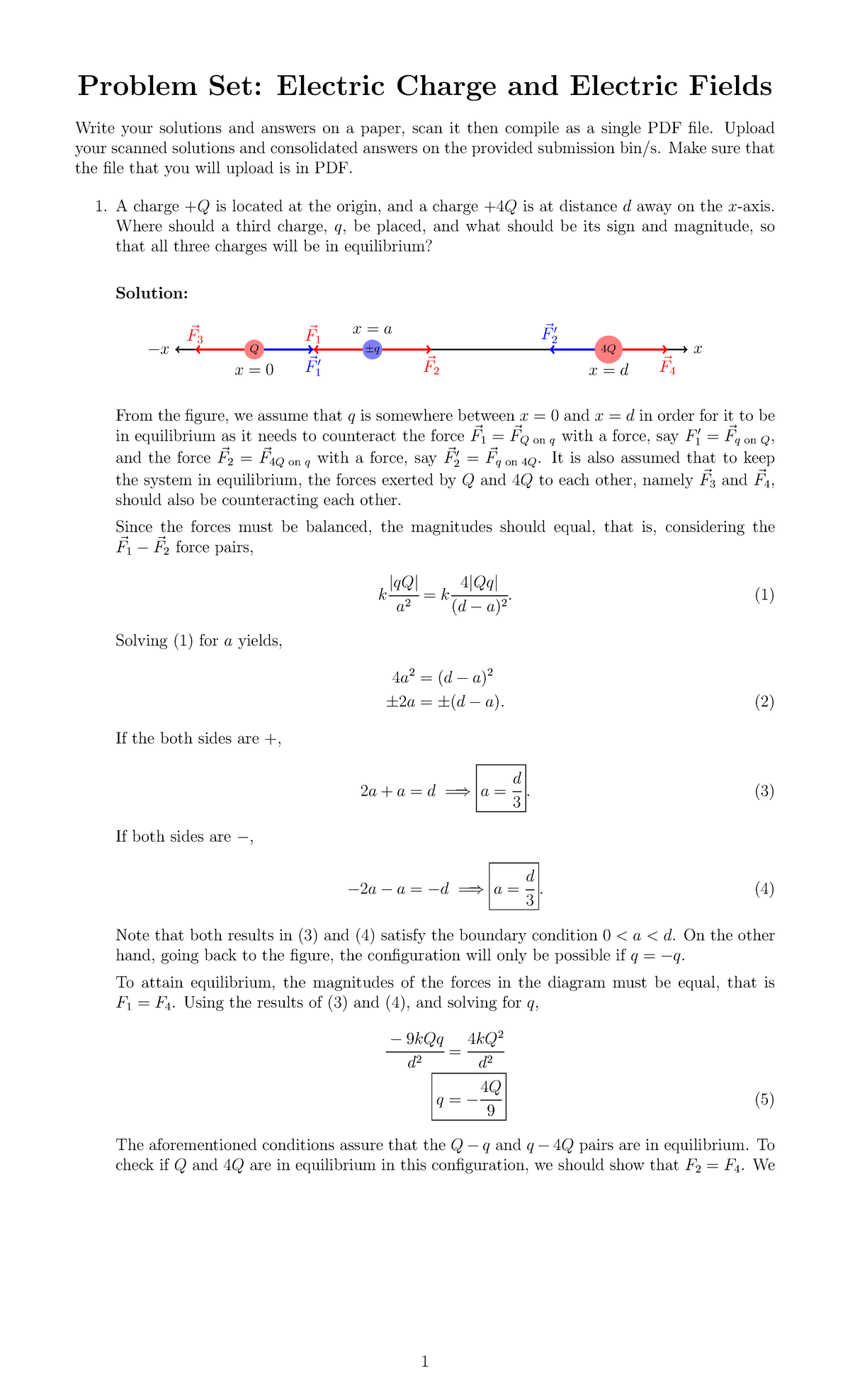 Problem Set: Electric Charge & Fields (PHYS 101) - Studocu