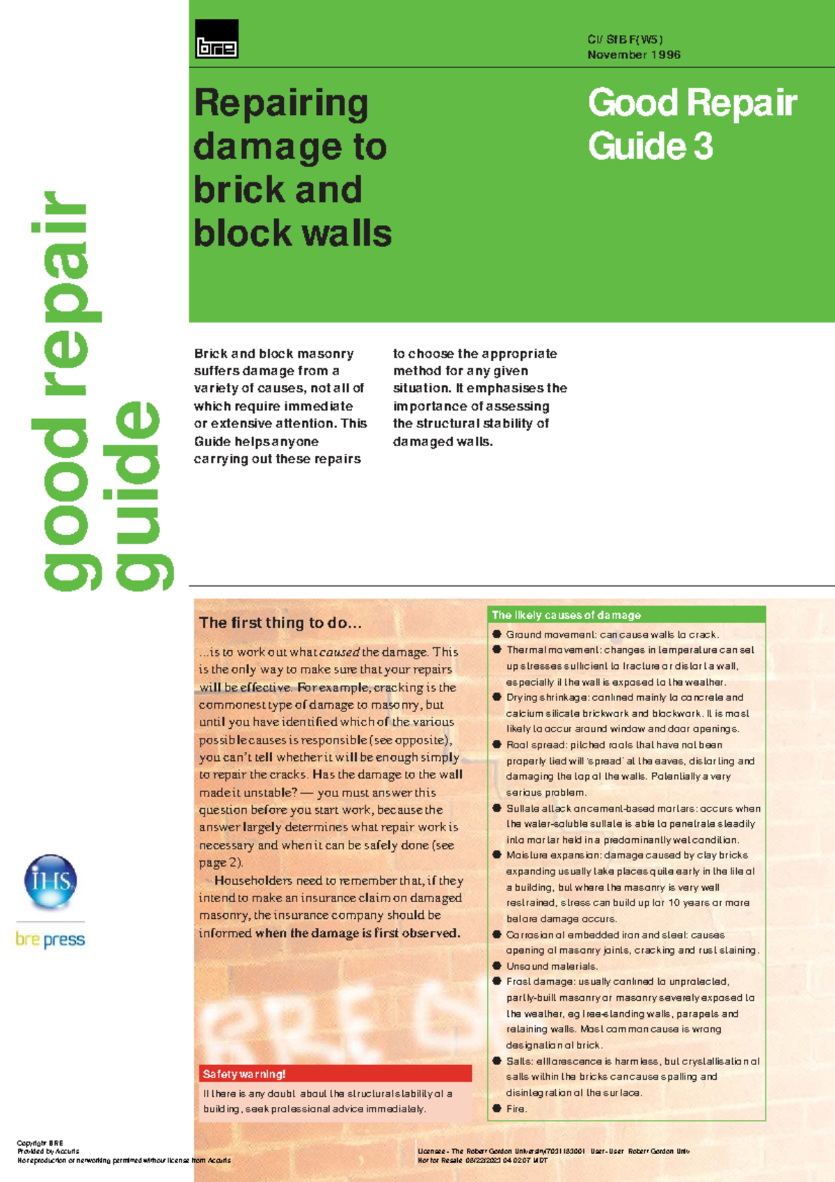 Good Repair Guide F(W5) - Repairing Brick & Block Walls (1996) - Studocu