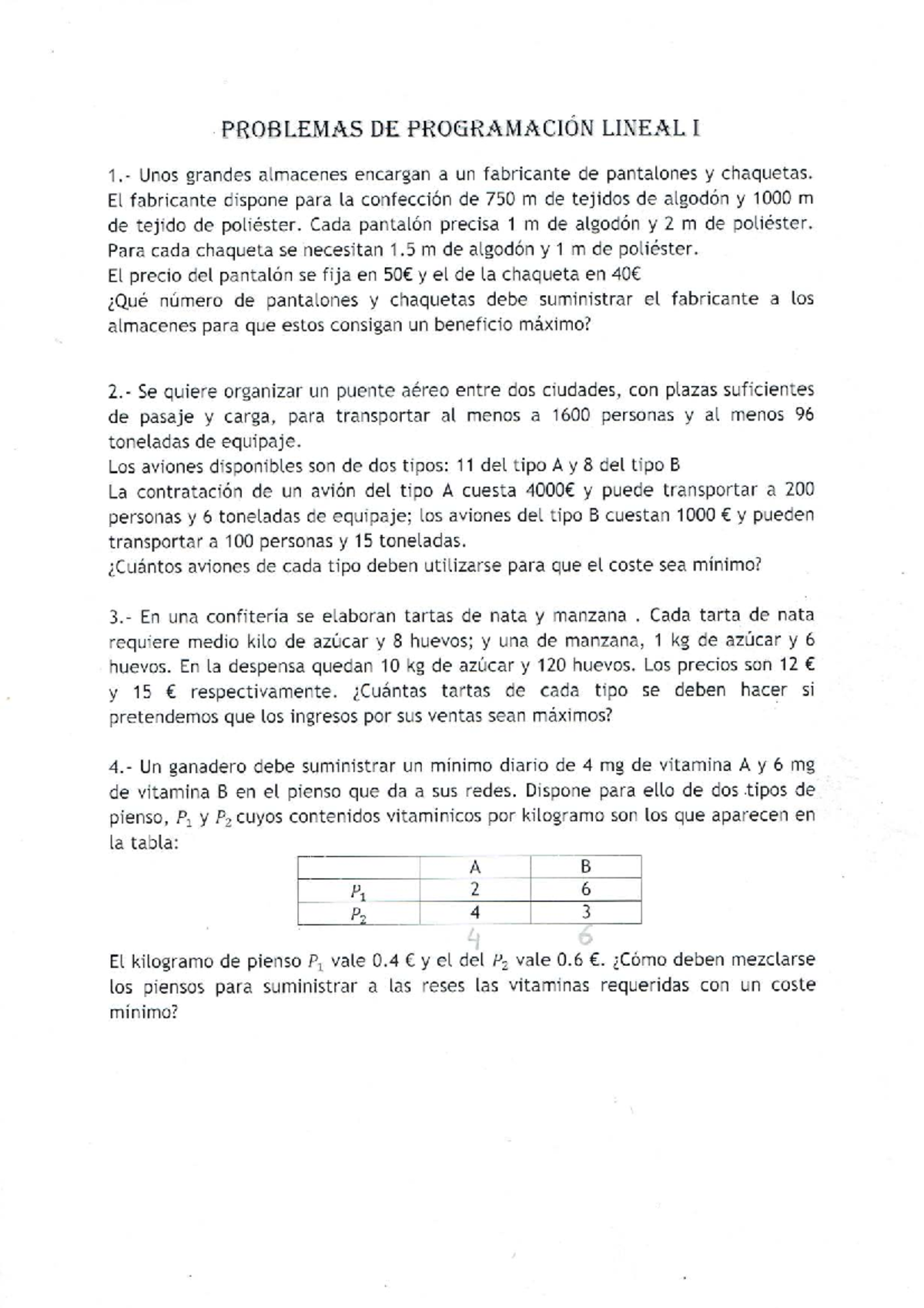 Problemas de Programación Lineal I: Ejercicios y Soluciones - Studocu
