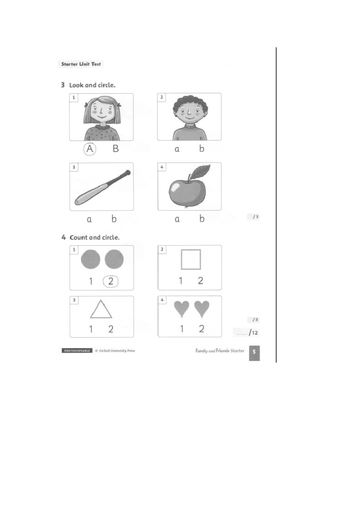 Doc2 - english - Starter Unit Test 3 Look and circle. 1 2 A B a b 3 4 a ...