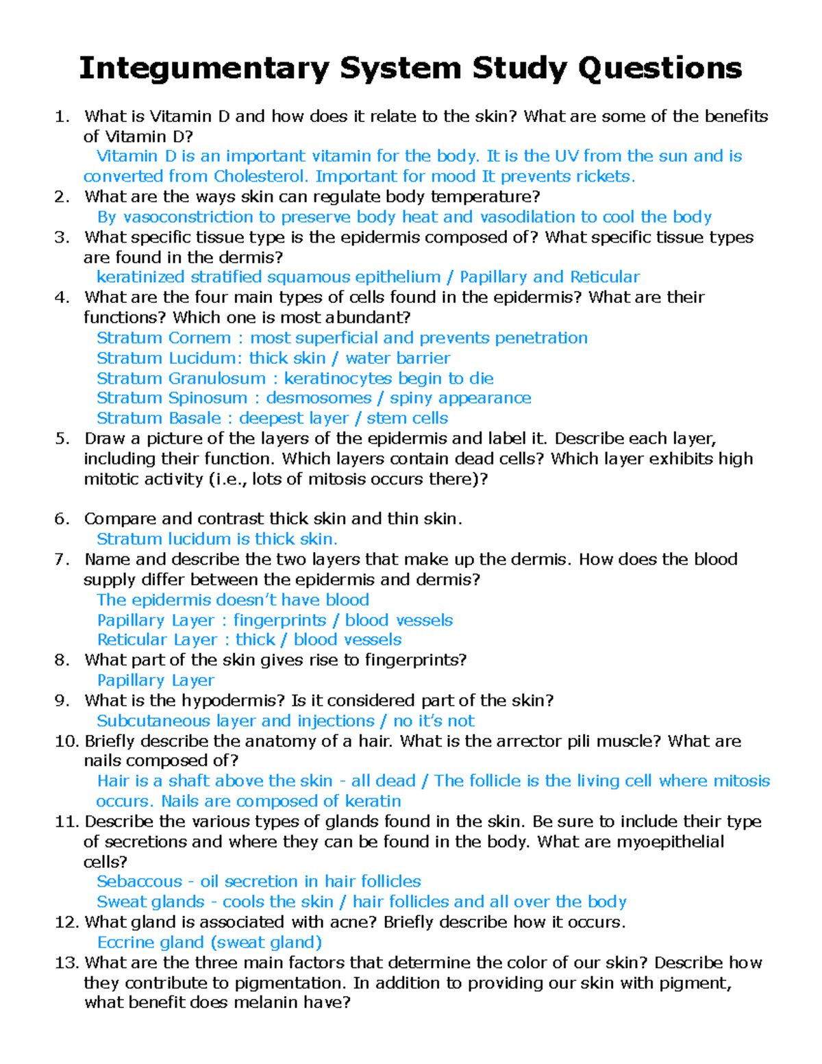 Integumentary System Study Guide: Key Concepts & Questions - Studocu
