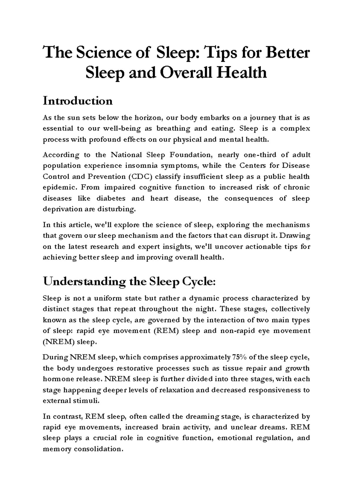 Understanding Sleep: Tips for Health & Better Sleep Quality - Studocu