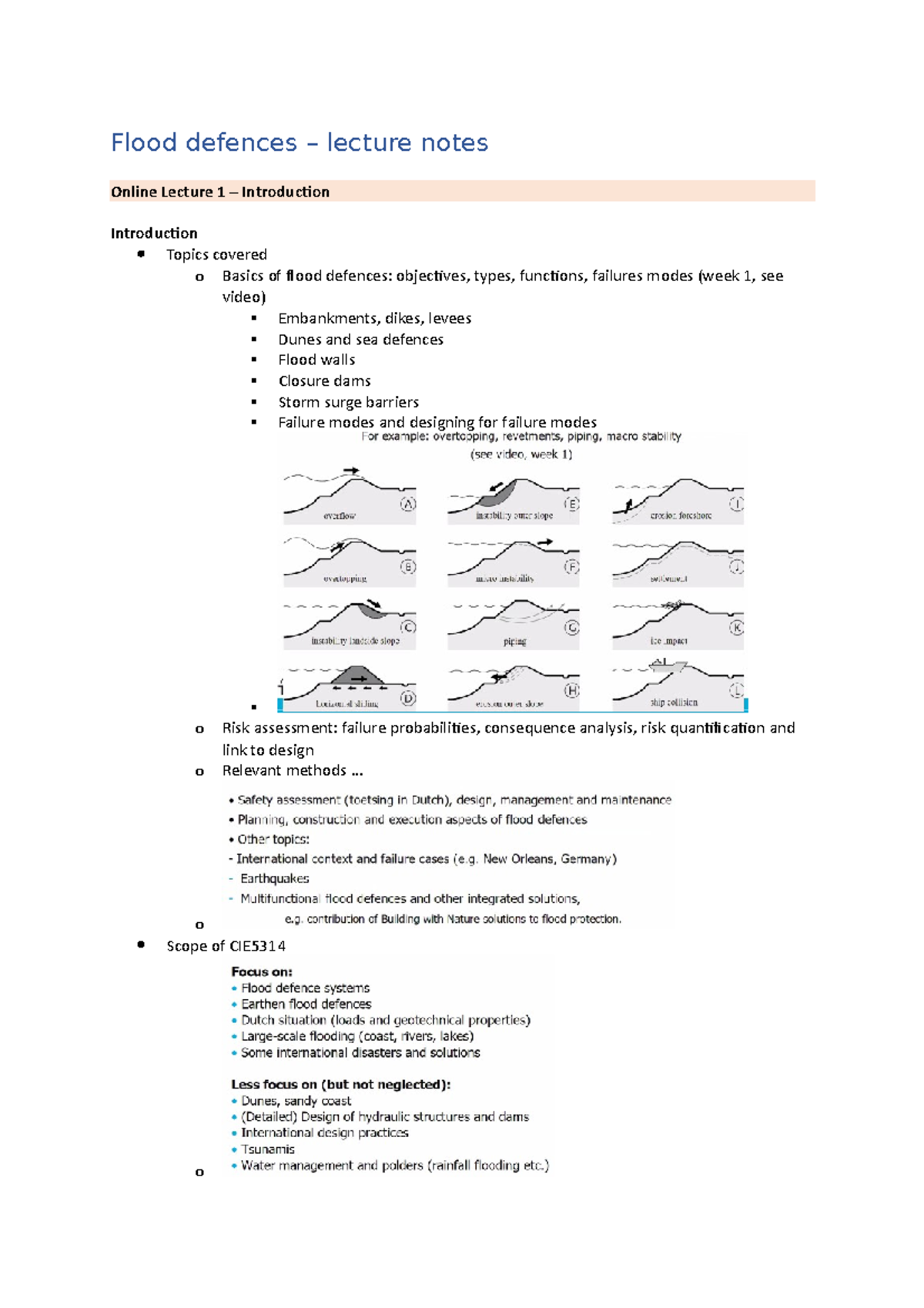CIE5314 Lecture Notes on Flood Defences: Concepts & Analysis - Studeersnel