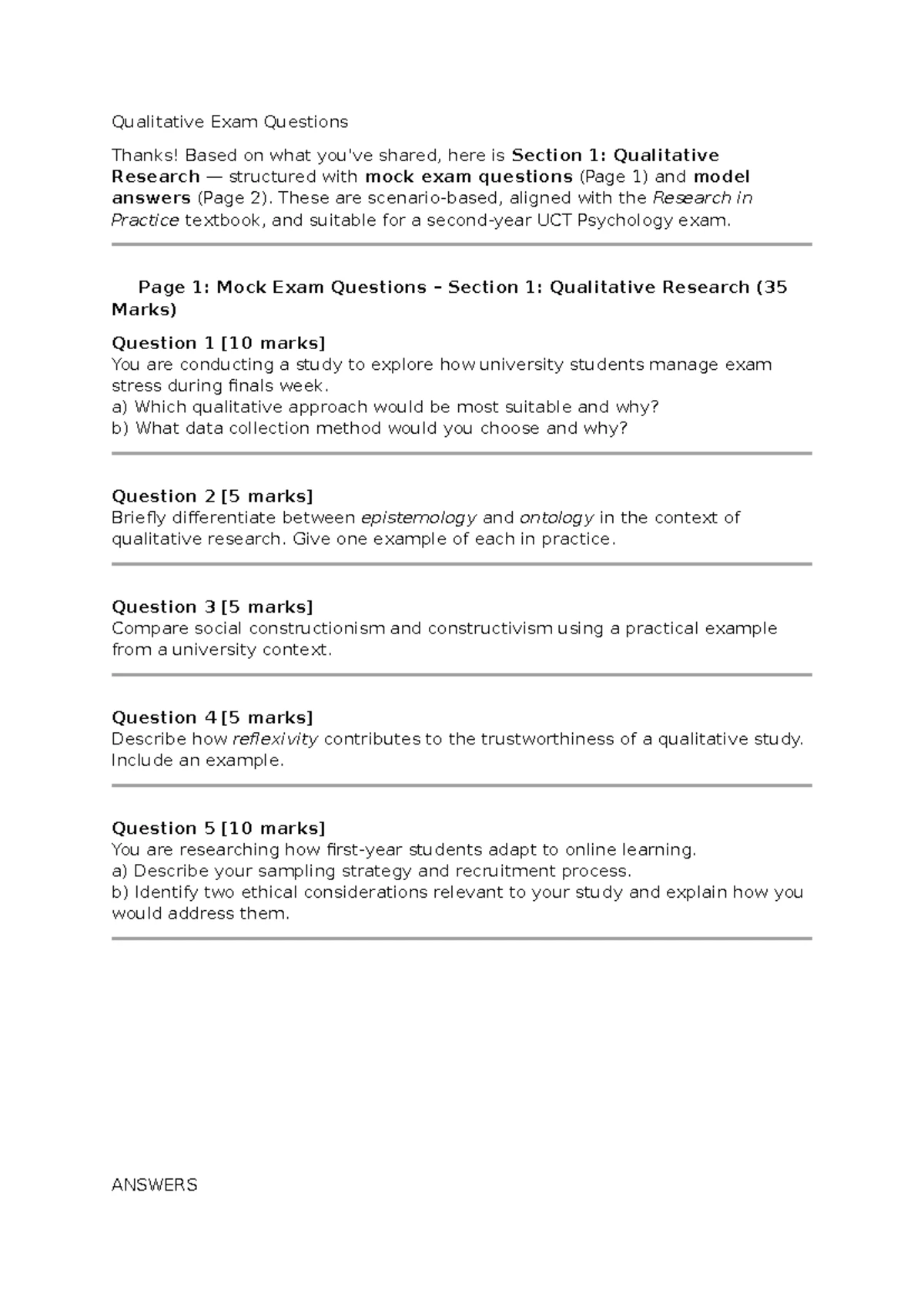 Difficult Exam Questions for Qualitative Research (Paper 2) with ...