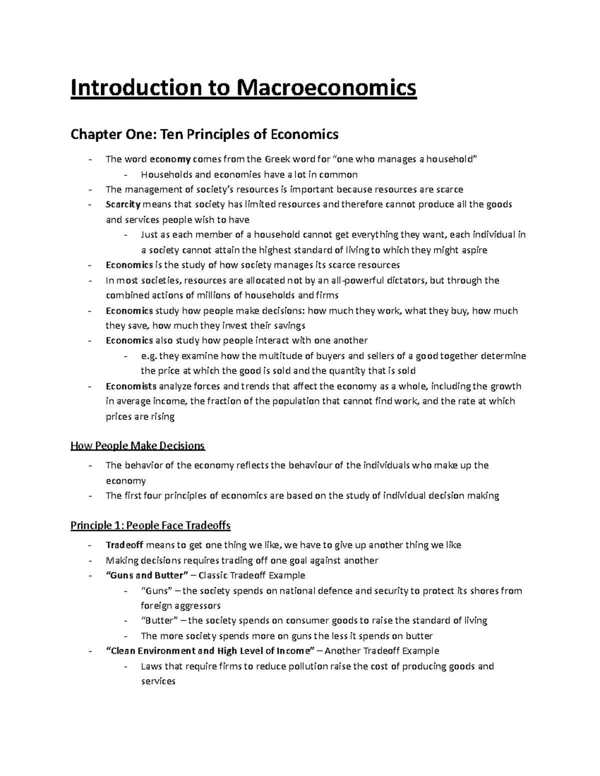 Introduction to Macroeconomics: Chapter 1 - Ten Principles of Economics ...