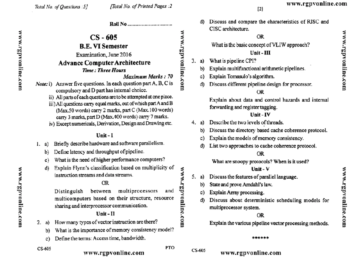 Cs 6001 Advance Computer Architecture Exam Paper - May 2018 (CBGS ...