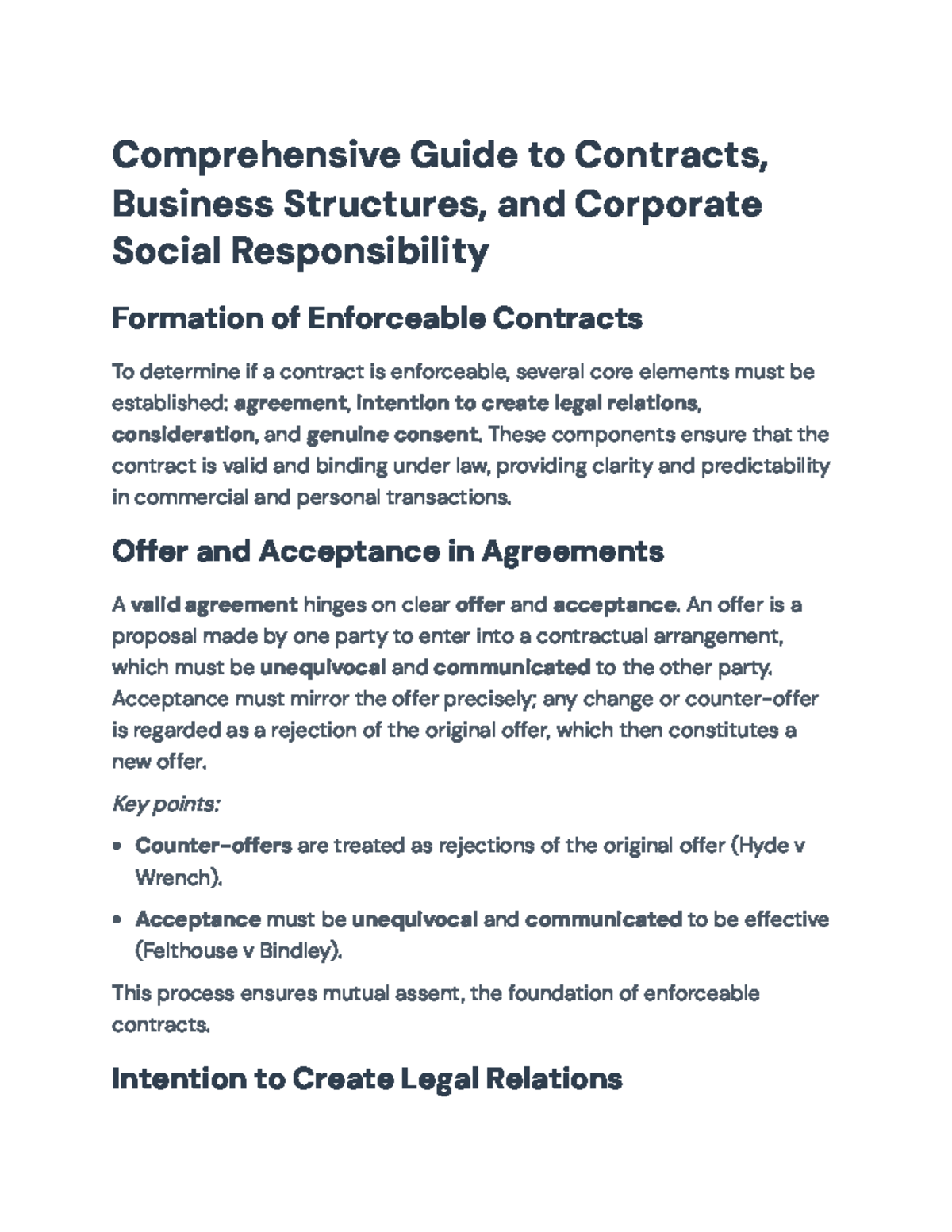 Comprehensive Guide to Contracts, Business Structures, and CSR Analysis ...