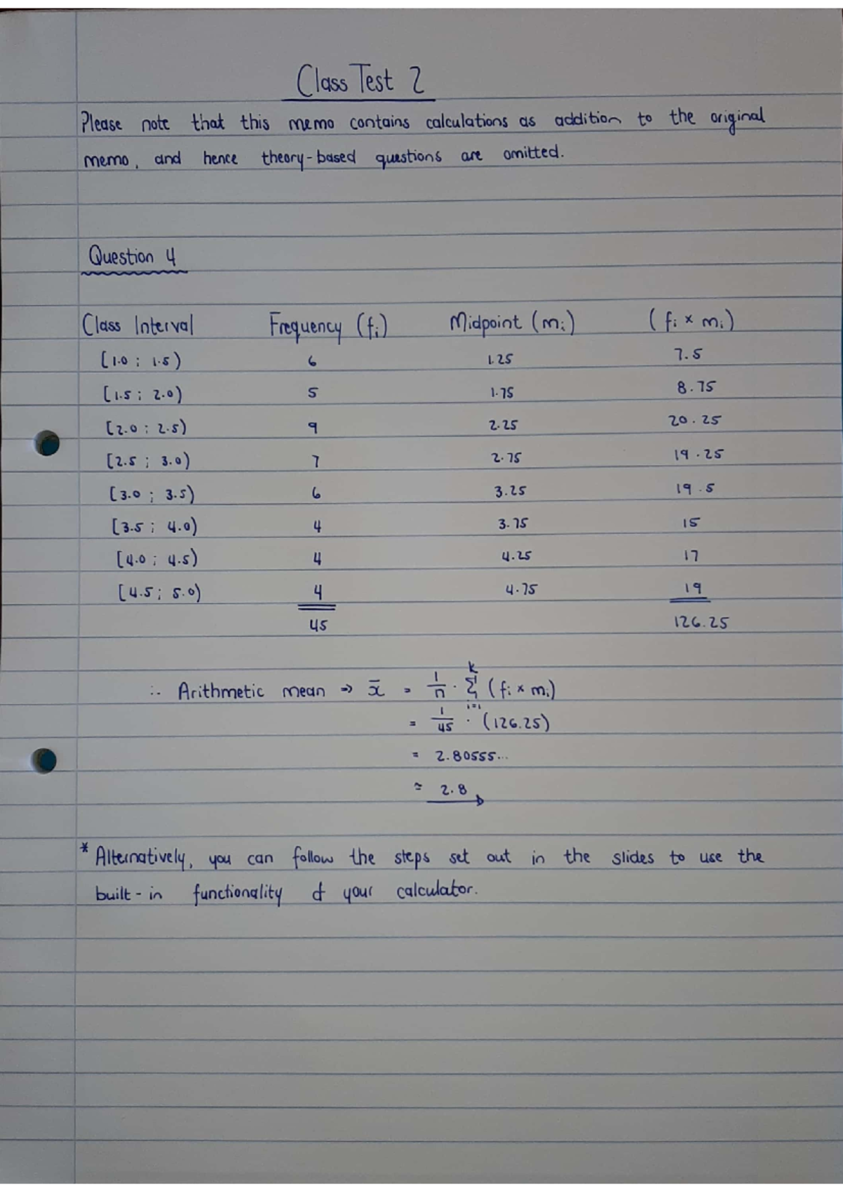 STTN111 2023 Class Test 2 MEMO with Calculations and Analysis - Studocu