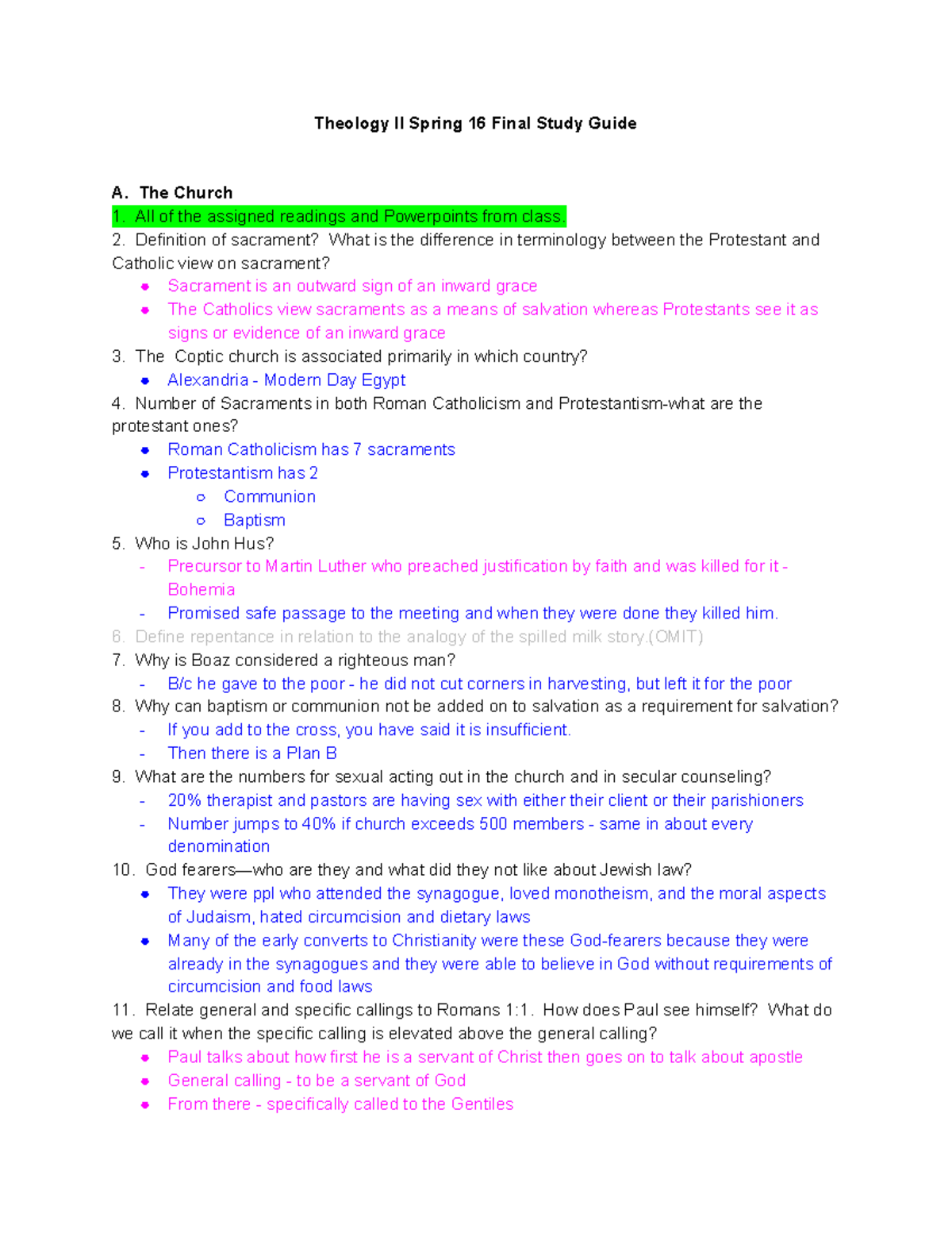 Theology II Spring 16 Final Exam Study Guide Insights and Key Concepts ...