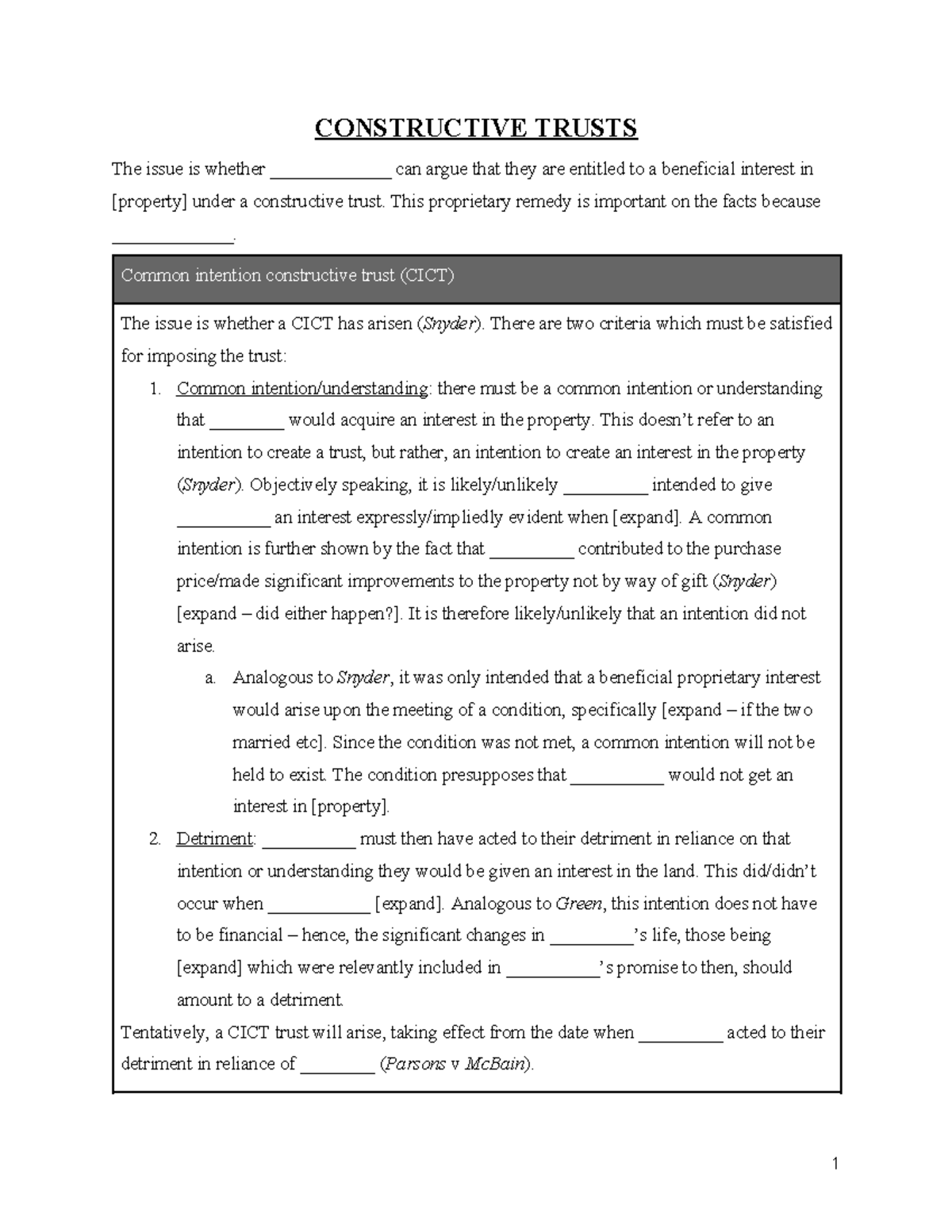 Constructive Trusts Exam Notes (LAW 302) - Studocu
