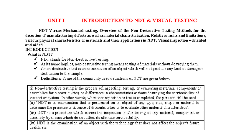 NDT 101: Introduction to Non-Destructive Testing Methods - Studocu