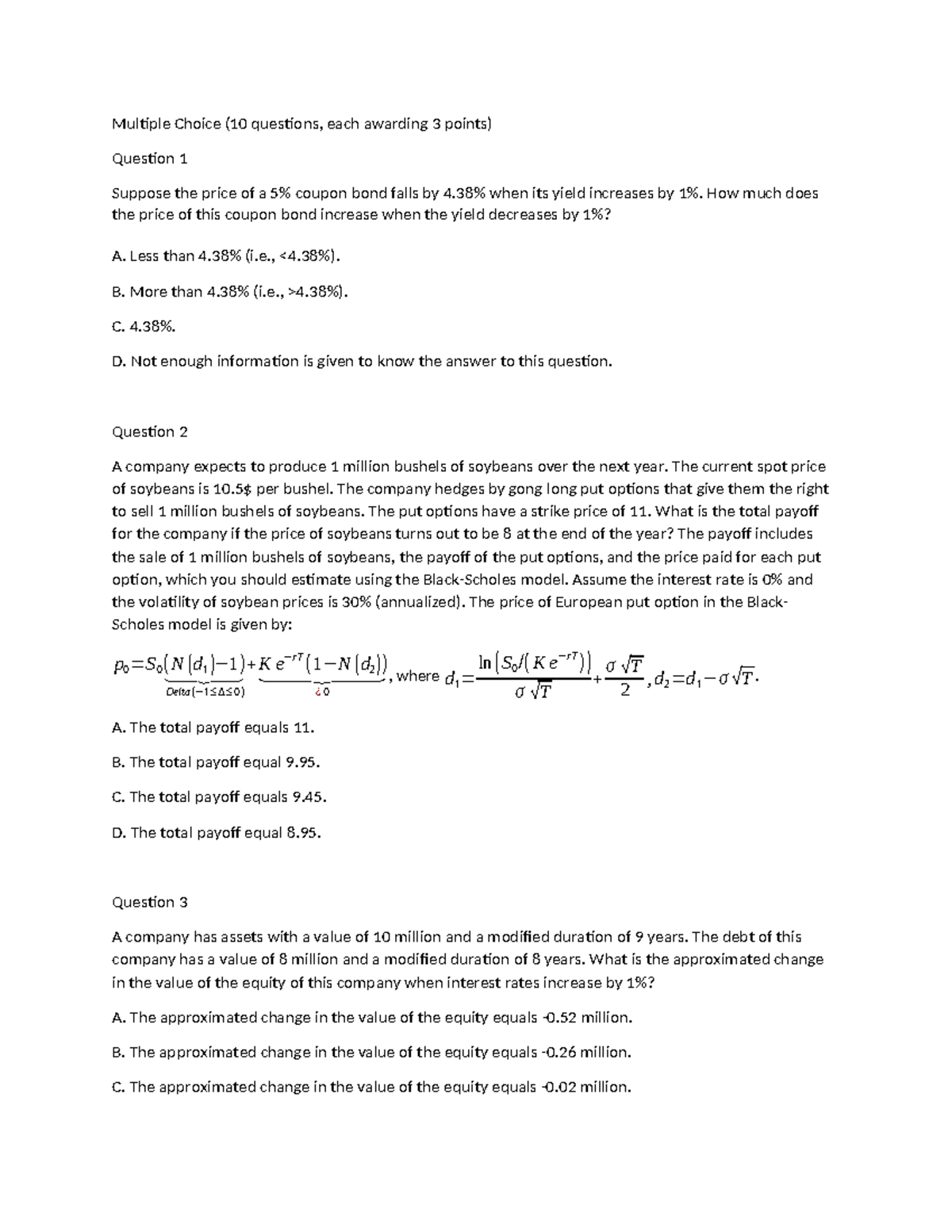 Final Exam MCQs & Open Questions for FIN 301 - Studeersnel