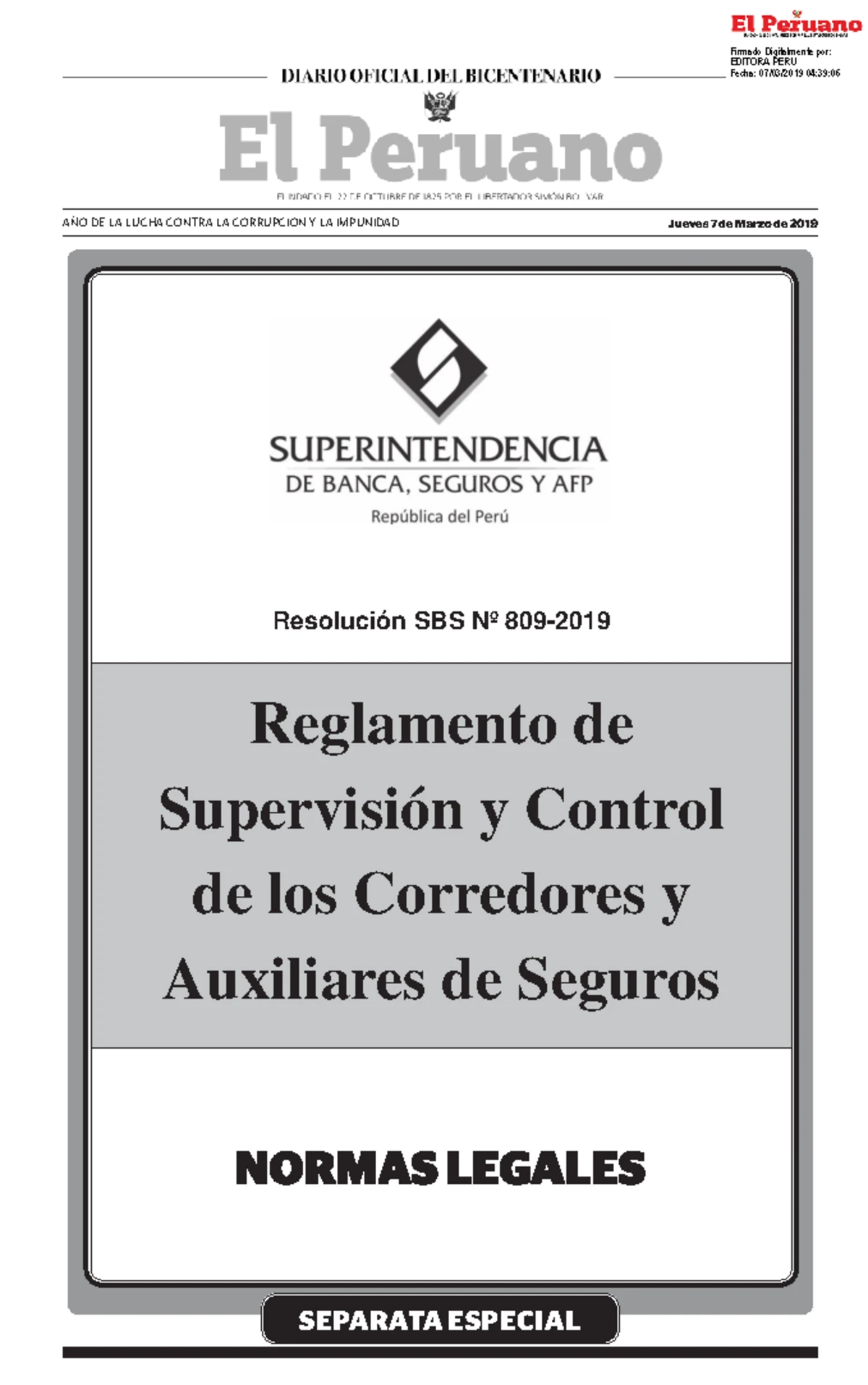 Reglamento de Supervisión y Control de Corredores de Reaseguros - SBS ...
