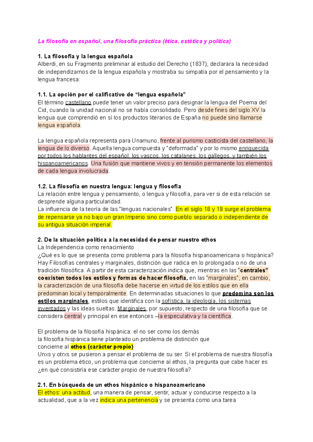 FILO 13: Resumen sobre la Filosofía Hispánica y su Ethos - Studocu